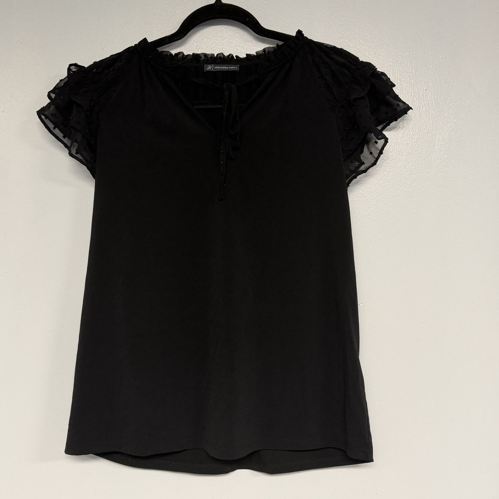 Adrianna Papell Swiss Dot Tiered Flutter Sleeve Small Top Coquette Romantic Goth